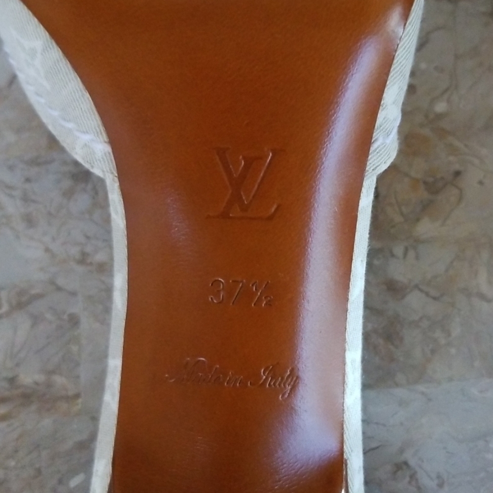 Authentic Louis Vuitton Cream Monogram Heels - Picture 6 of 7